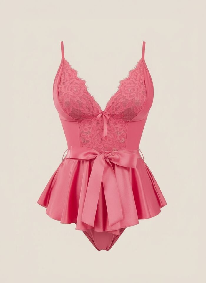 Arias Closet Gül Kurusu Dantel İşlemeli Kurdelalı Fantezi Tül Babydoll