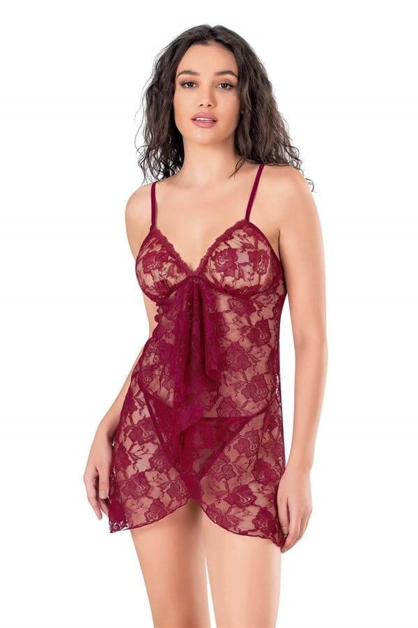 Arias Closet Bordo Kısa Tül Gecelik