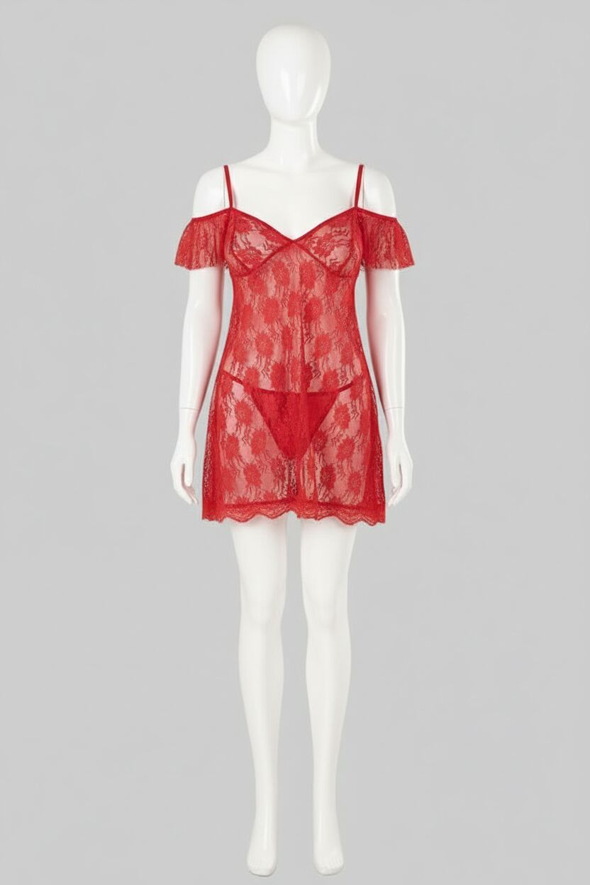 Arias Closet Kırmızı Kısa Tül Gecelik