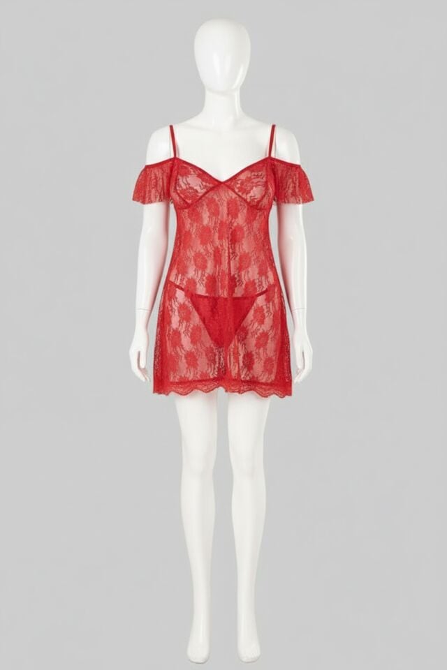 Arias Closet Kırmızı Kısa Tül Gecelik