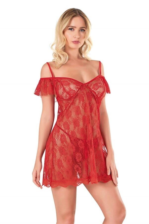 Arias Closet Kırmızı Kısa Tül Gecelik