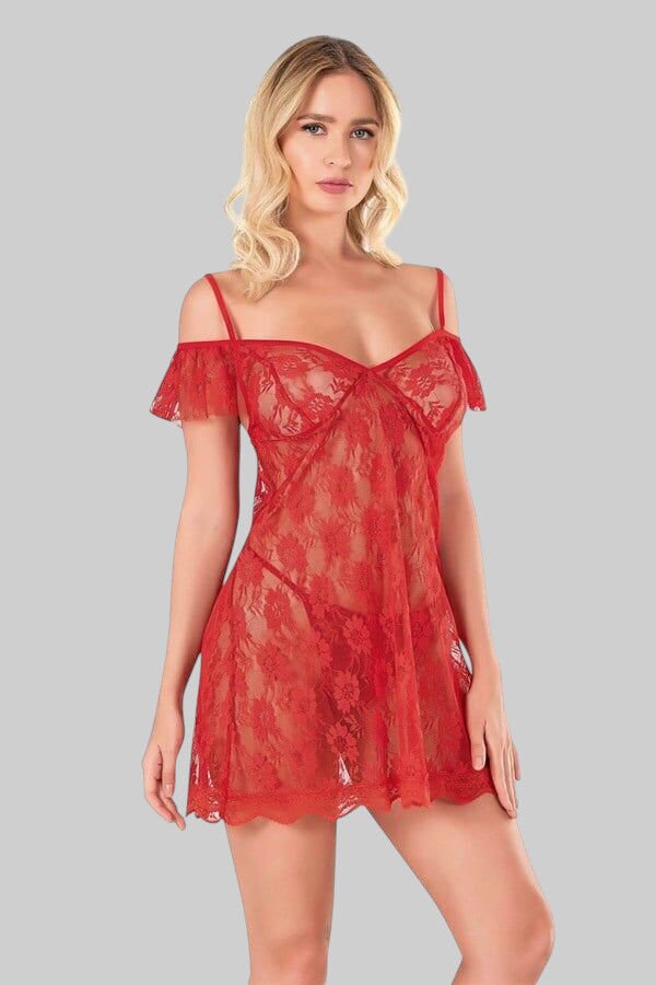 Arias Closet Kırmızı Kısa Tül Gecelik