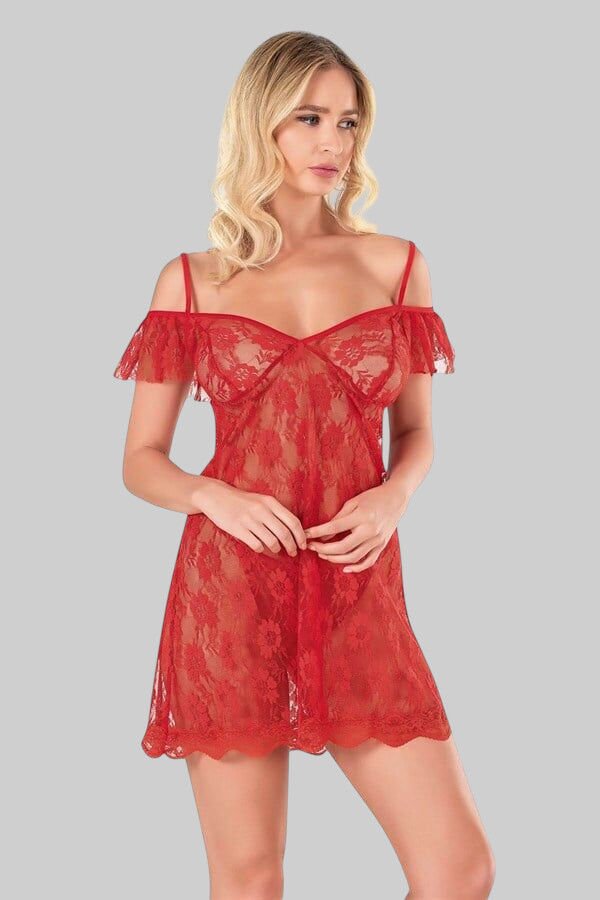 Arias Closet Kırmızı Kısa Tül Gecelik