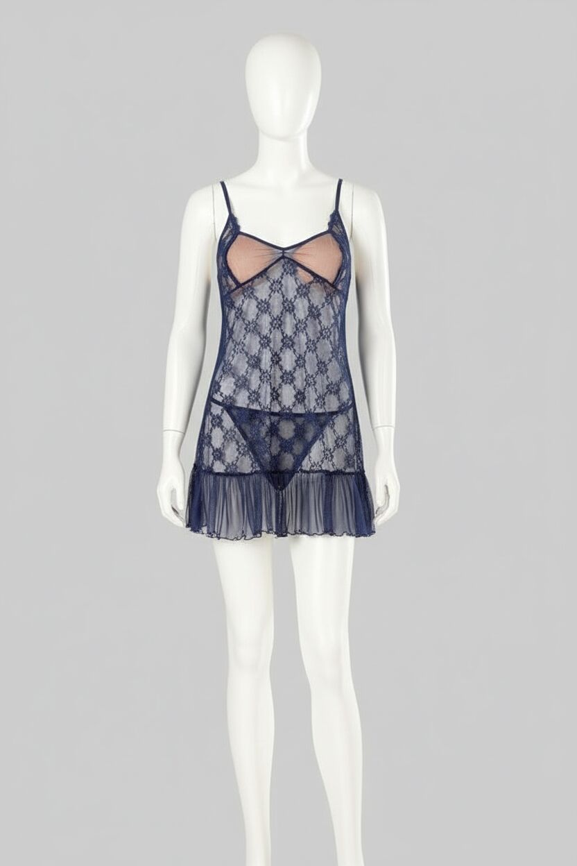 Arias Closet Lacivert Kısa Tül Gecelik