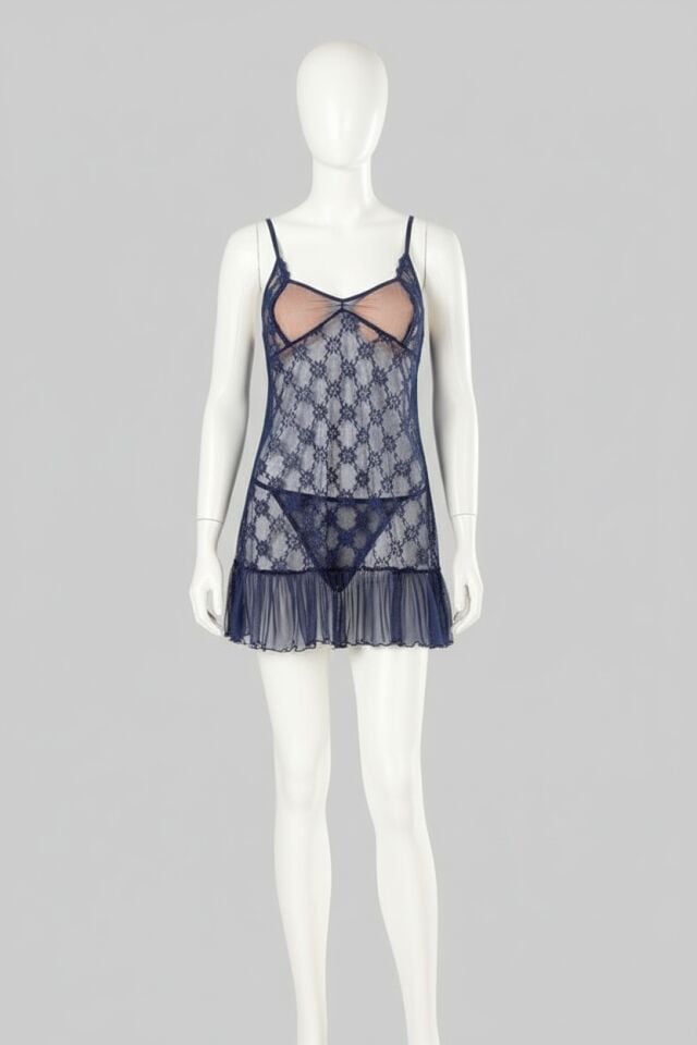 Arias Closet Lacivert Kısa Tül Gecelik