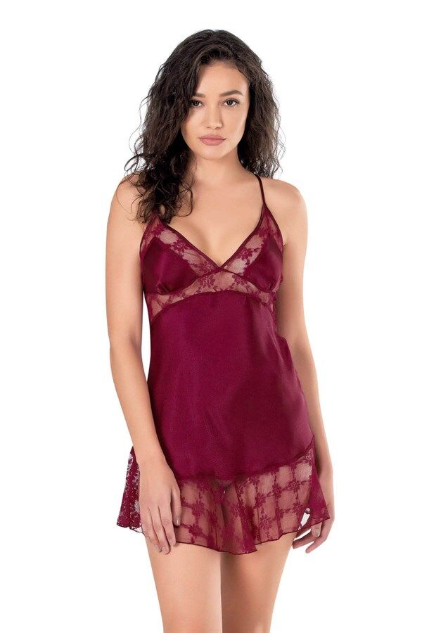 Arias Closet Bordo Kısa Saten Gecelik