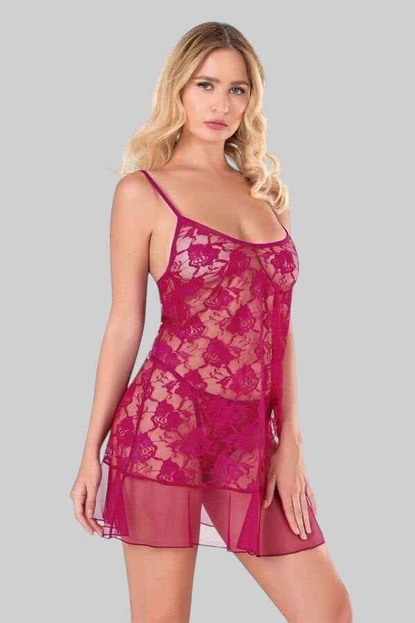 Arias Closet Vişne Kısa Tül Gecelik