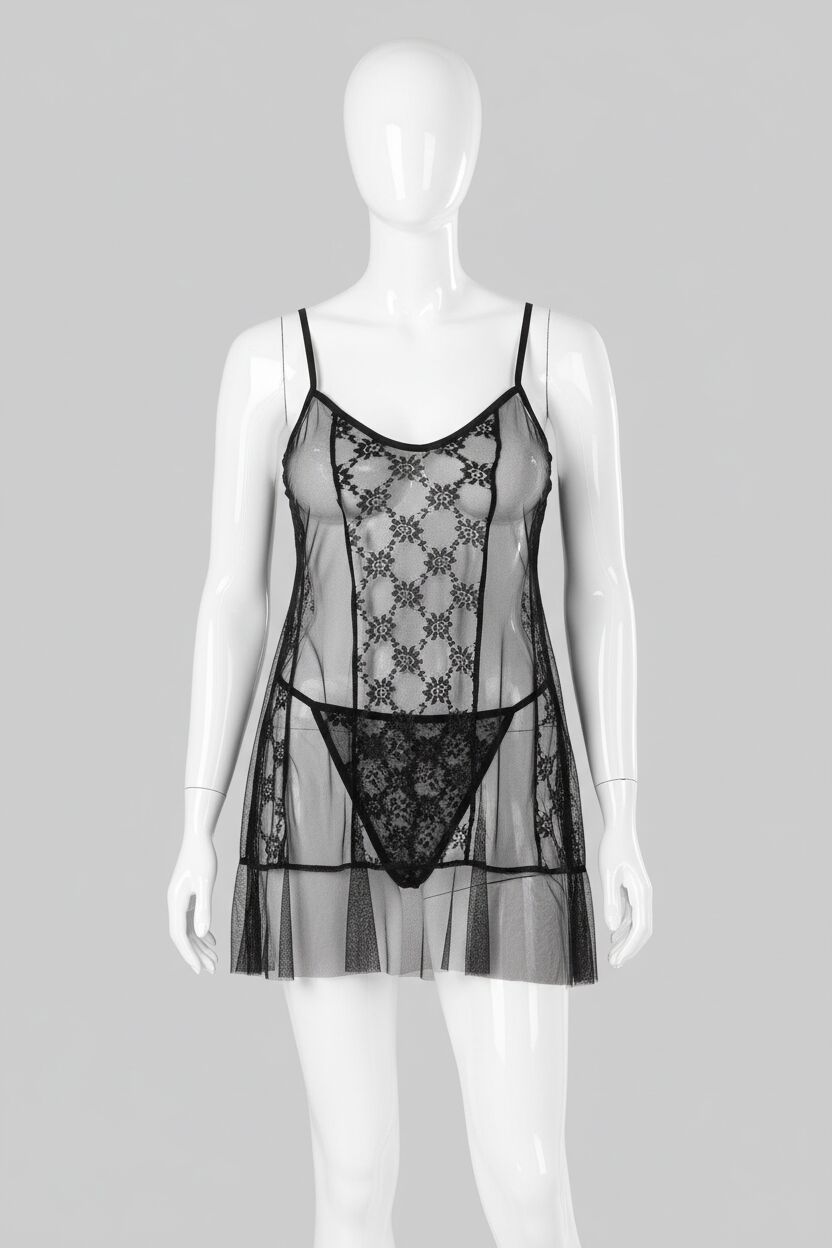 Siyah Kısa Tül Gecelik