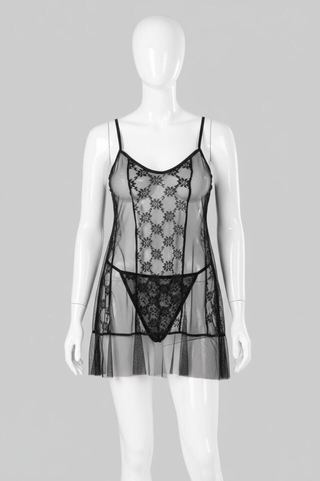 Arias Closet Siyah Kısa Tül Gecelik