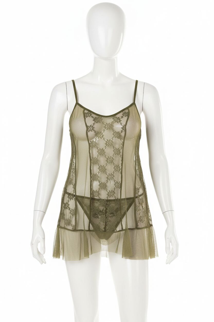 Haki Kısa Tül Gecelik