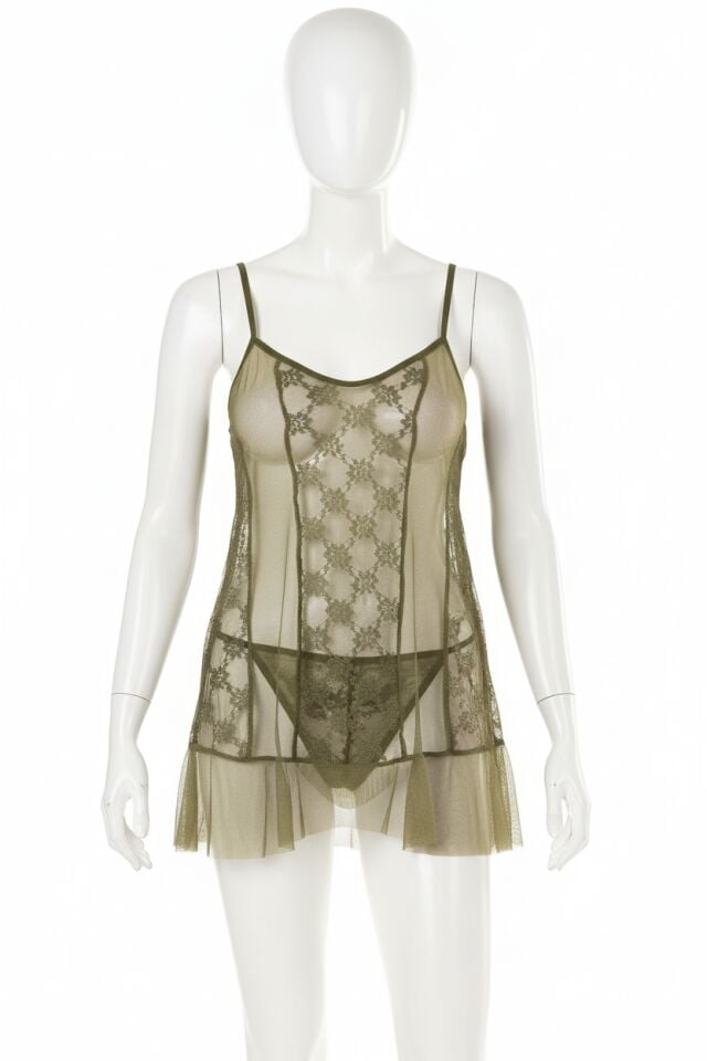 Arias Closet Haki Kısa Tül Gecelik