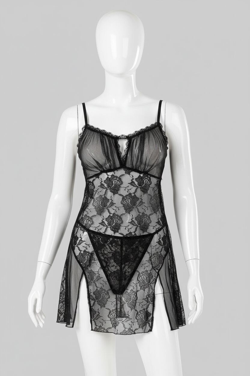 Arias Closet Siyah Kısa Tül Gecelik