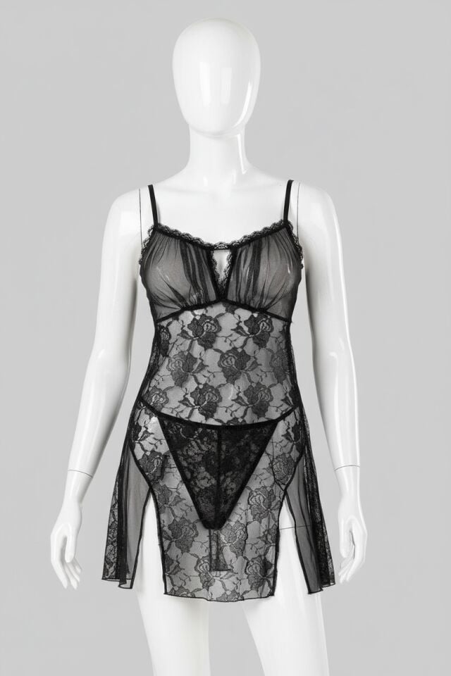 Arias Closet Siyah Kısa Tül Gecelik