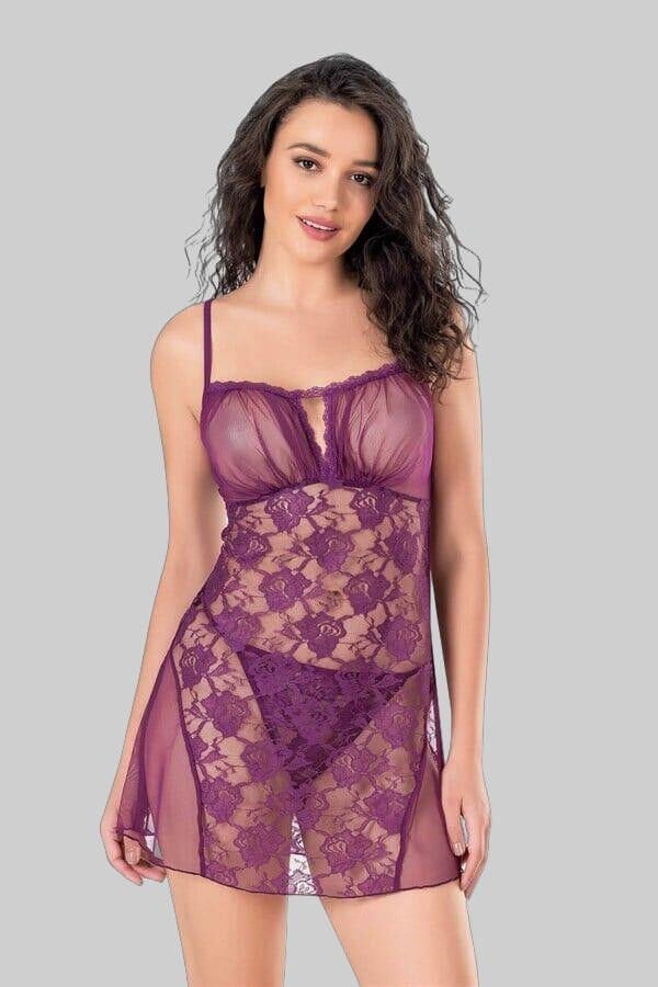 Arias Closet Mor Kısa Tül Gecelik