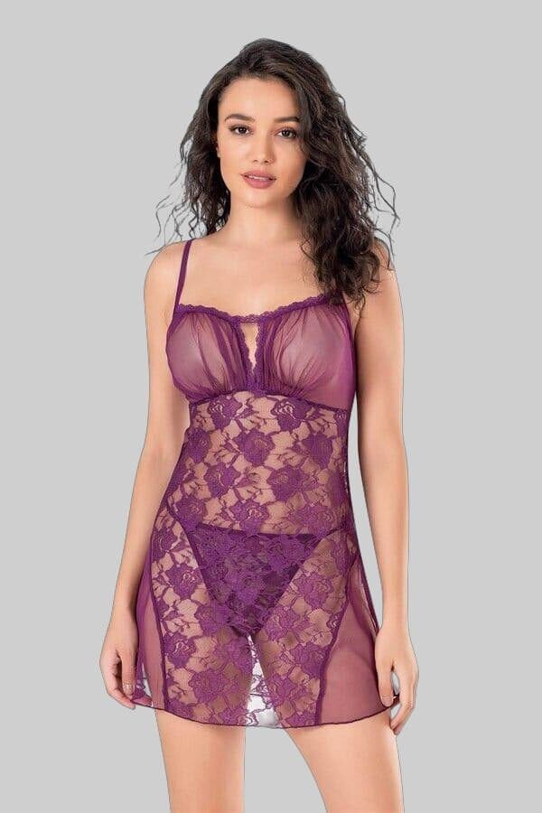 Arias Closet Mor Kısa Tül Gecelik