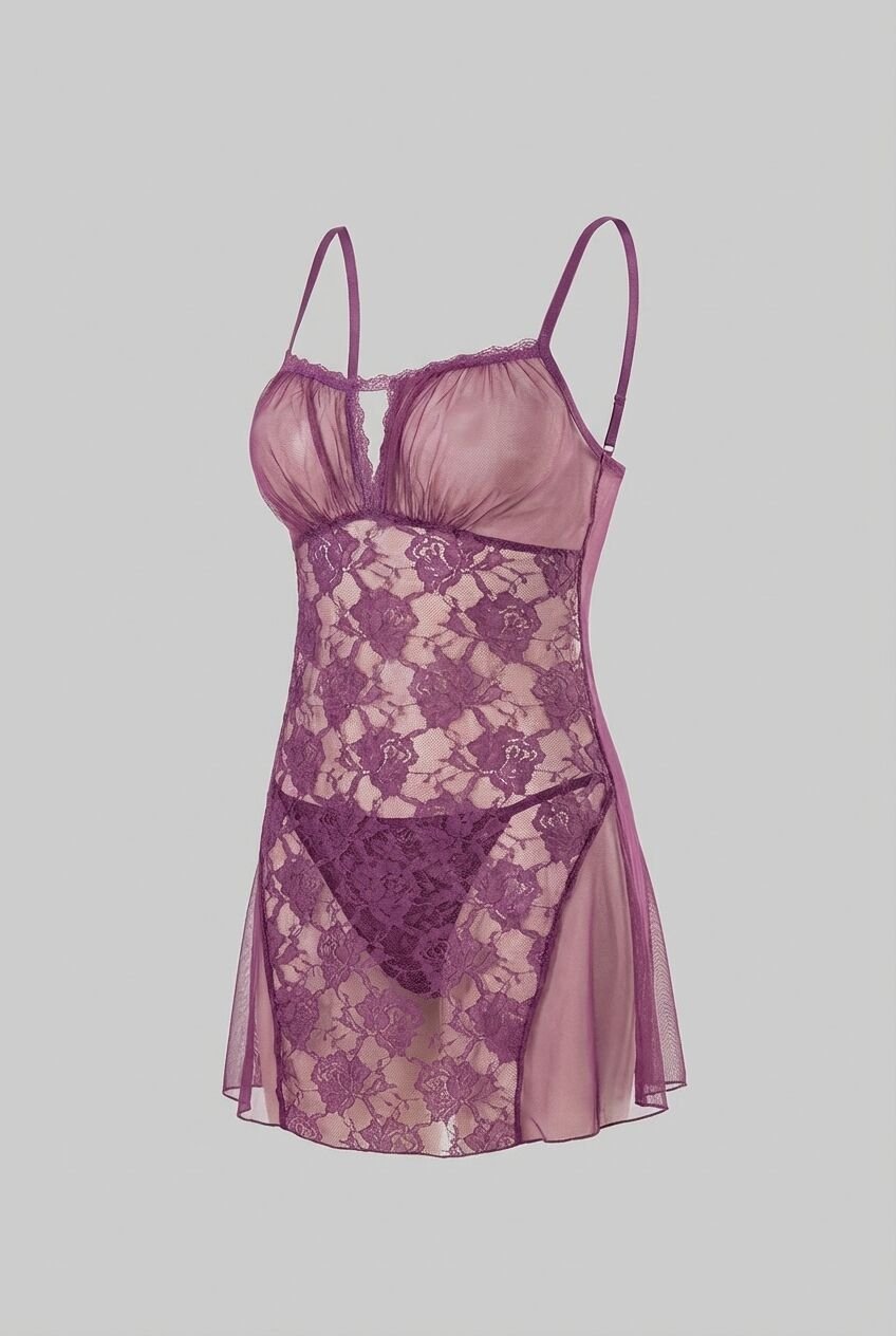 Arias Closet Mor Kısa Tül Gecelik