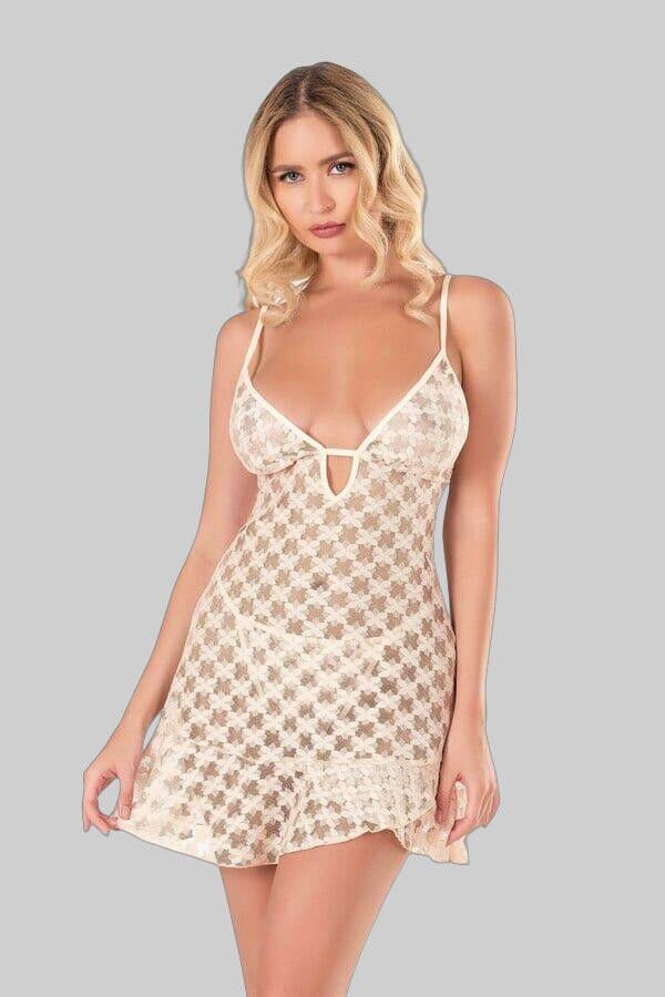 Arias Closet Fildişi Kısa Tül Gecelik