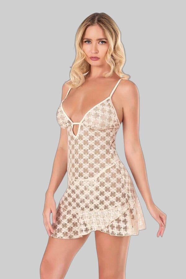 Arias Closet Fildişi Kısa Tül Gecelik