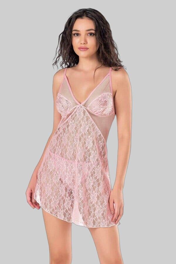 Pembe Kısa Tül Gecelik