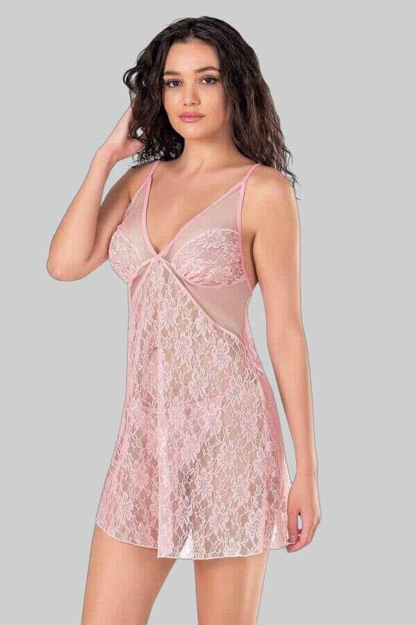 Pembe Kısa Tül Gecelik