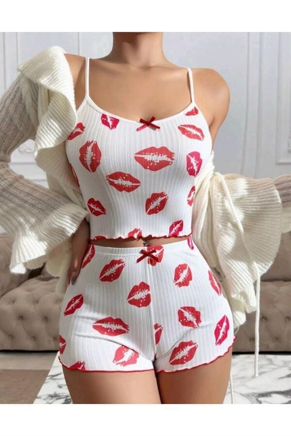 Arias Closet Kiss Öpücük Beyaz Şortlu Takım
