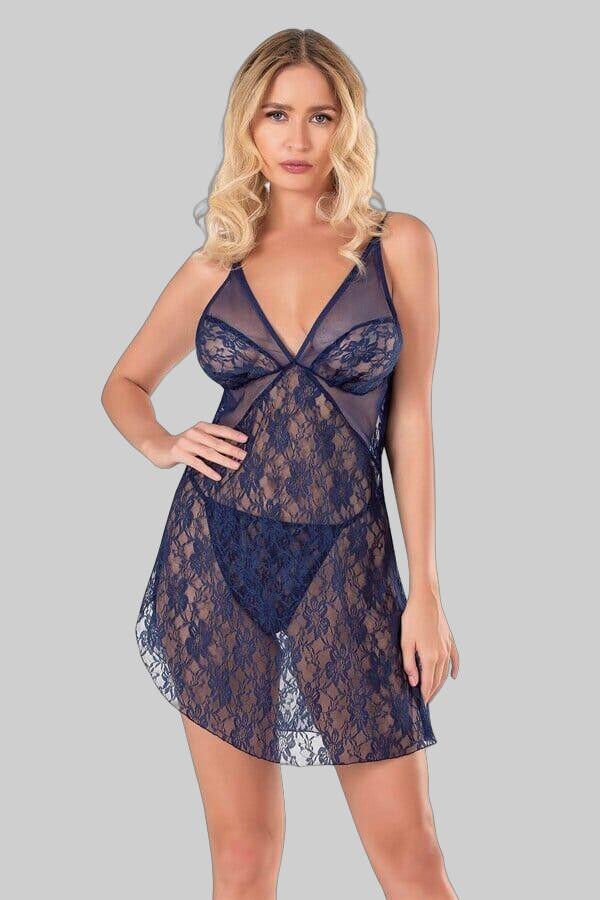 Arias Closet Lacivert Kısa Tül Gecelik