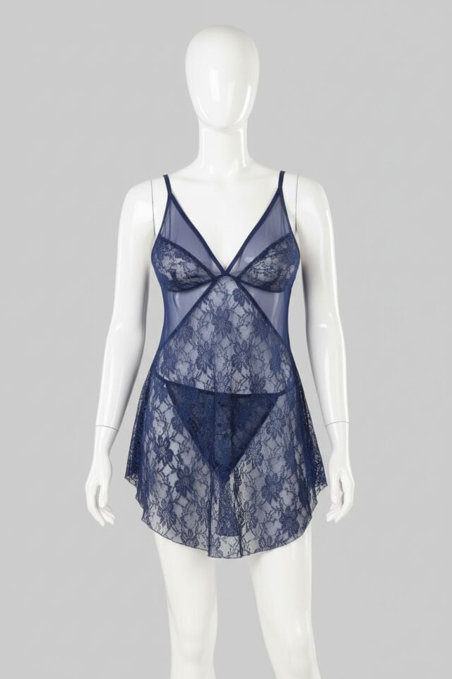 Arias Closet Lacivert Kısa Tül Gecelik