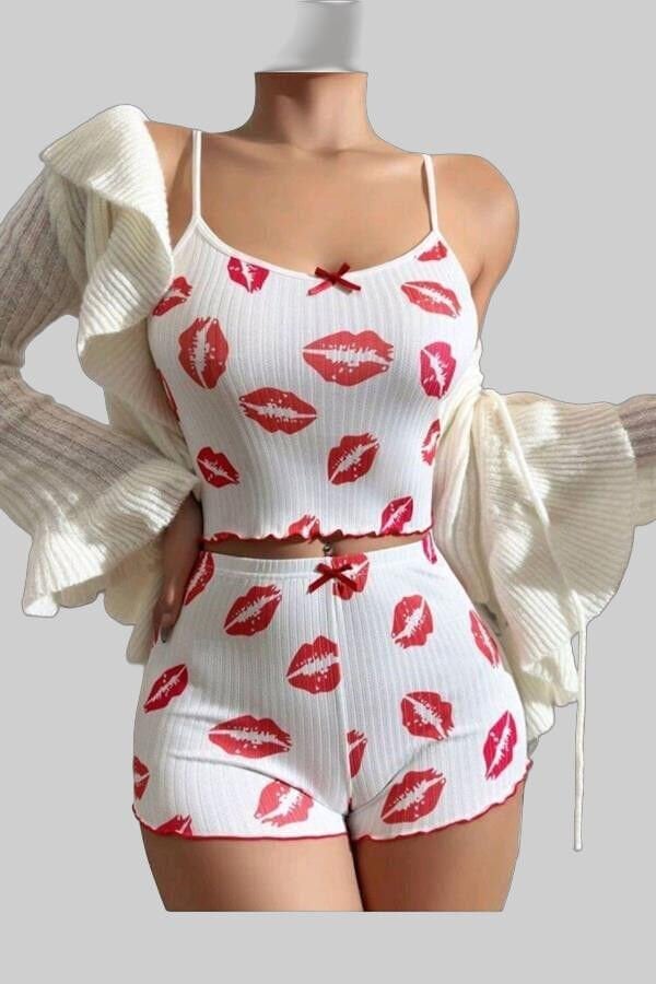 Kiss Öpücük Beyaz Şortlu Takım