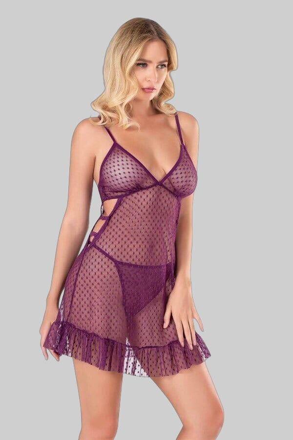 Arias Closet Mor Kısa Tül Gecelik