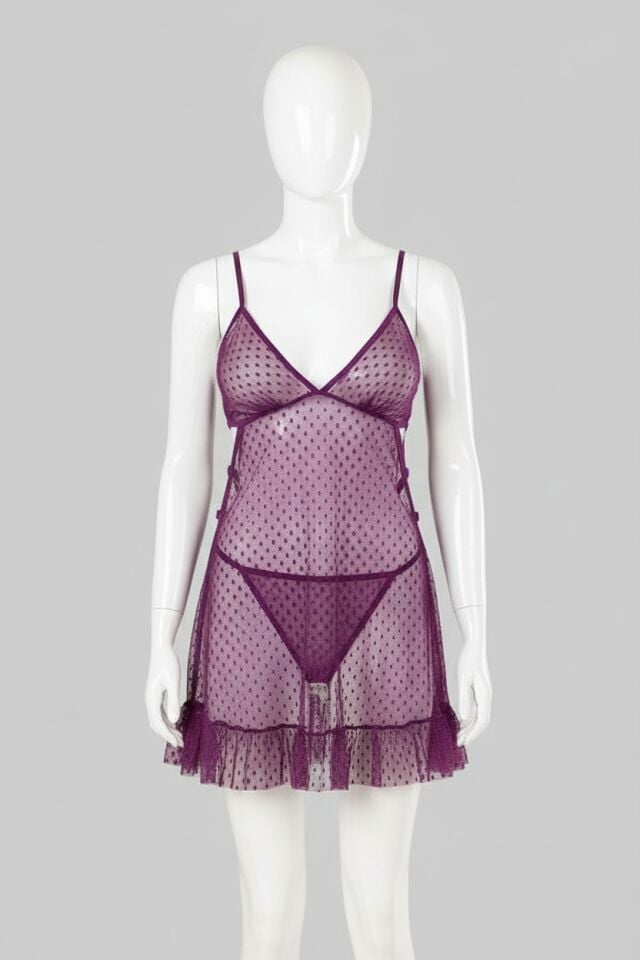 Arias Closet Mor Kısa Tül Gecelik