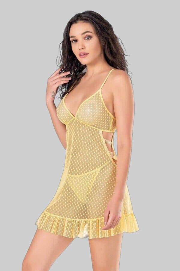 Arias Closet Sarı Kısa Tül Gecelik