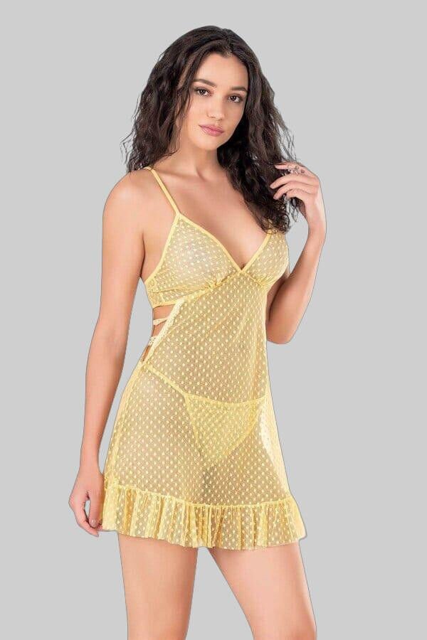 Arias Closet Sarı Kısa Tül Gecelik
