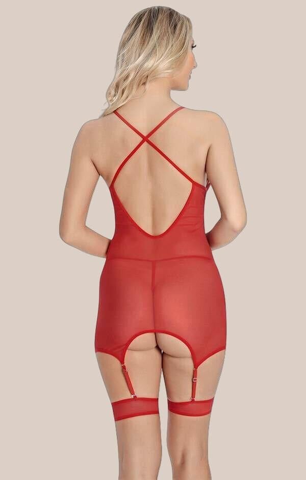 Arias Closet Kırmızı Dantel İşlemeli Göğüs İp Detaylı Fantezi Jartiyer Takımı
