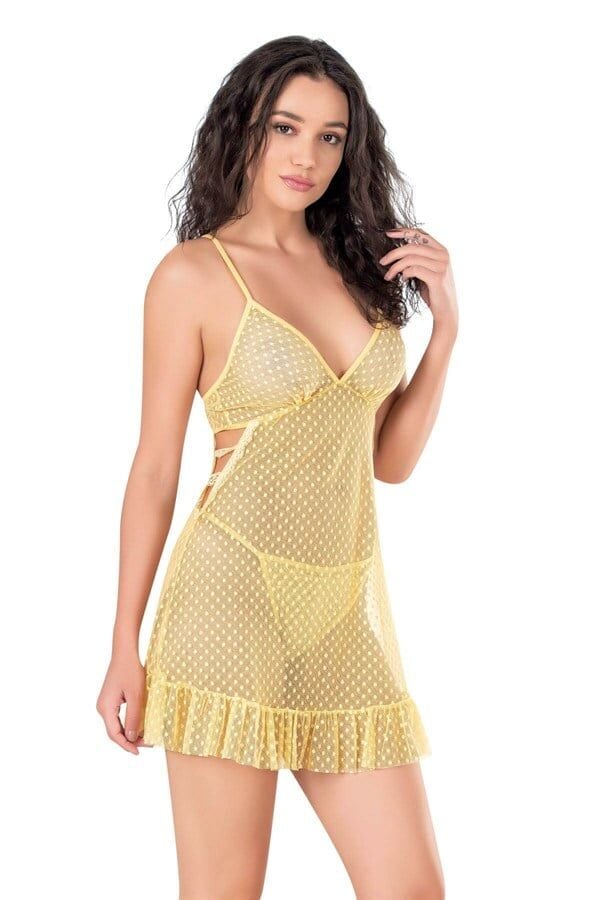 Arias Closet Sarı Kısa Tül Gecelik