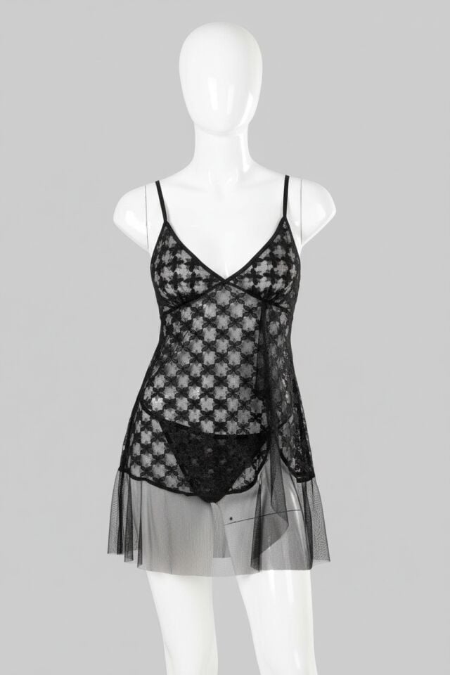 Arias Closet Siyah Kısa Tül Gecelik