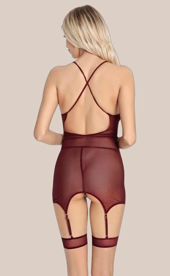 Arias Closet Bordo Dantel İşlemeli Göğüs İp Detaylı Fantezi Jartiyer Takımı