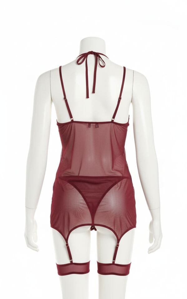 Arias Closet Bordo Dantel İşlemeli Göğüs İp Detaylı Fantezi Jartiyer Takımı