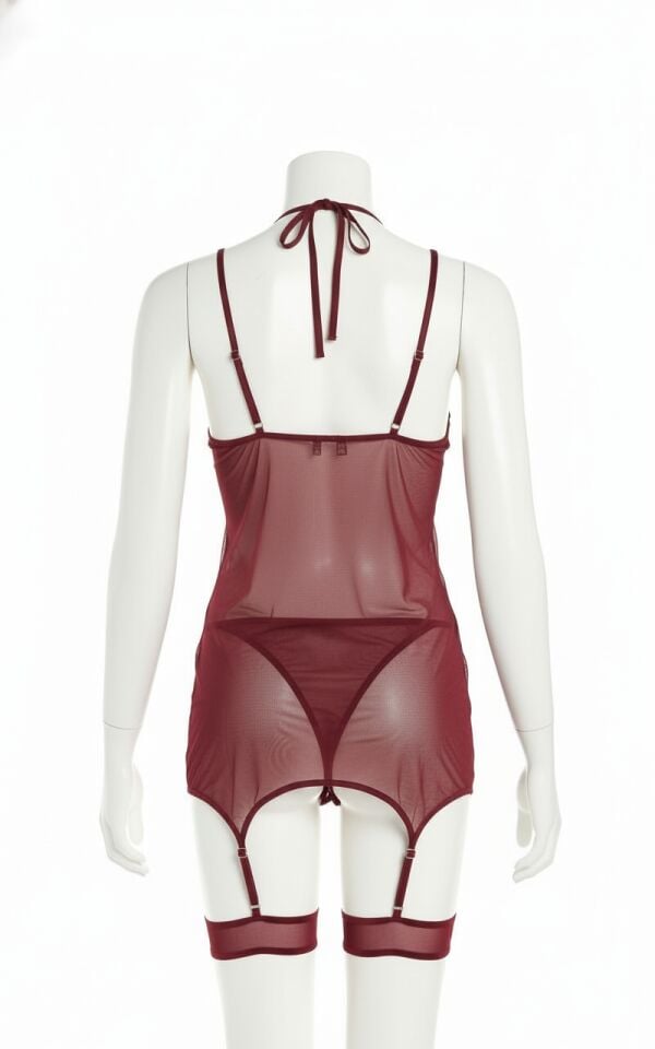 Arias Closet Bordo Dantel İşlemeli Göğüs İp Detaylı Fantezi Jartiyer Takımı