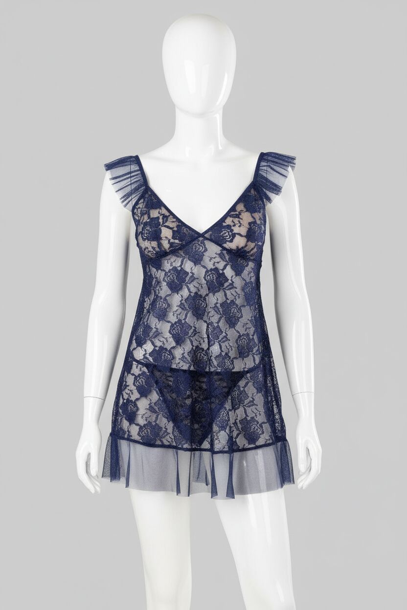 Arias Closet Lacivert Kısa Tül Gecelik