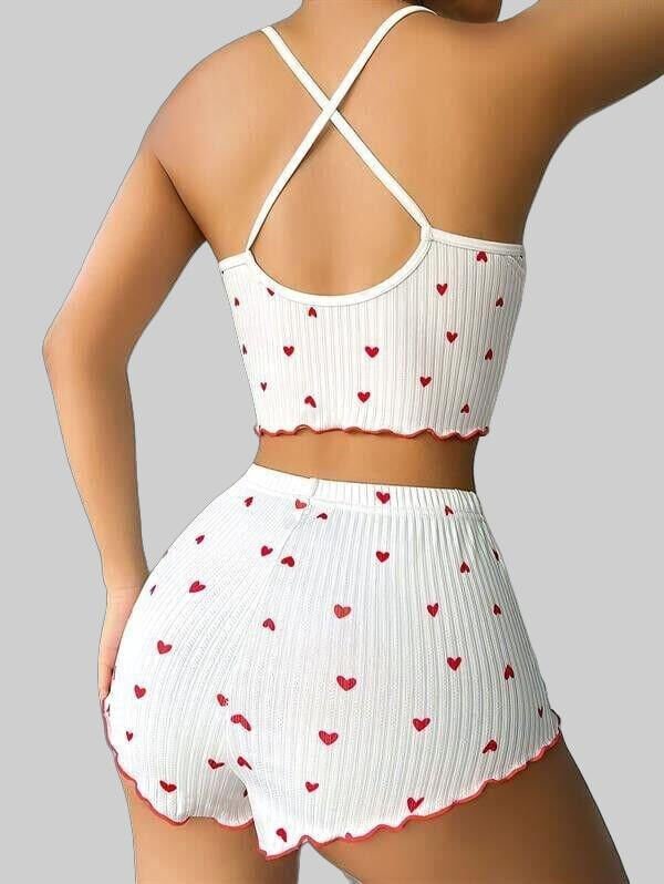 Arias Closet Beyaz Fiyonk Desenli Kalpli Askılı Şortlu Pijama Takım