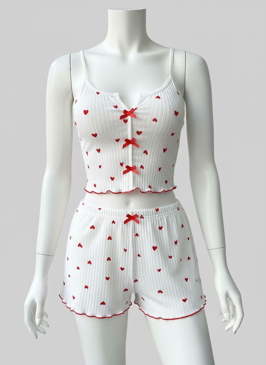 Arias Closet Beyaz Fiyonk Desenli Kalpli Askılı Şortlu Pijama Takım