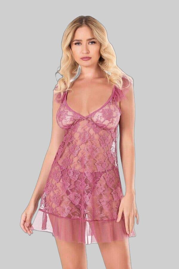 Gül Kurusu Kısa Tül Gecelik