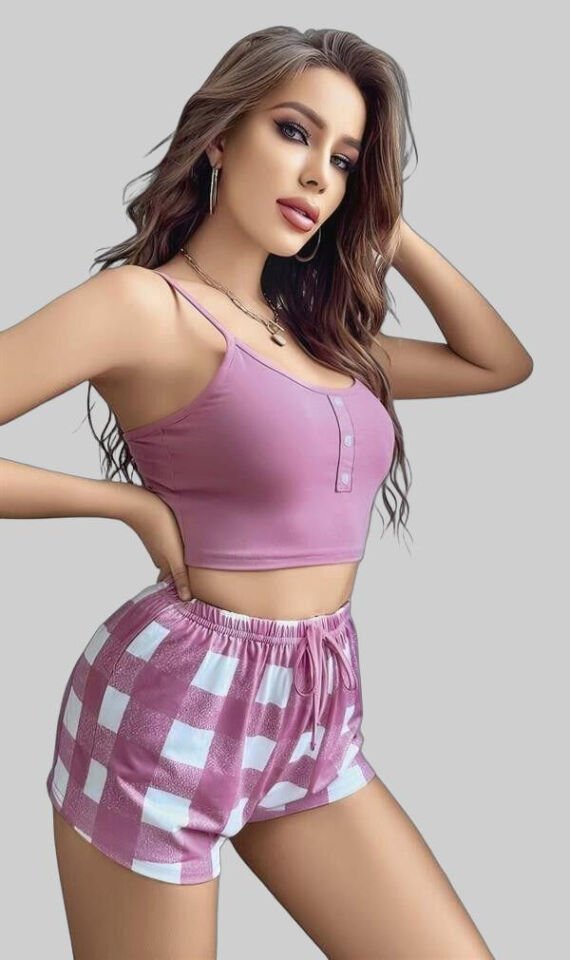 Arias Closet Pembe Kareli Desenli Askılı Şortlu Pijama Takım
