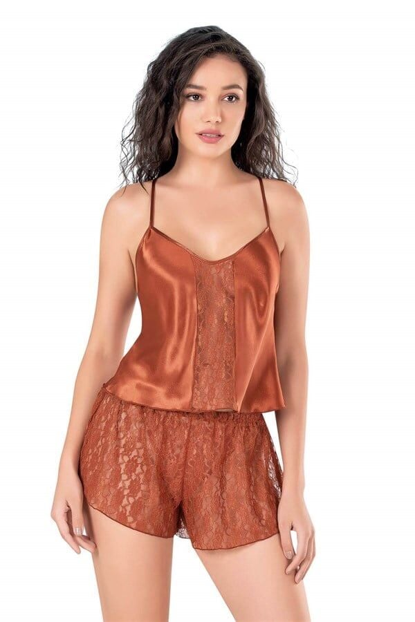Arias Closet Tarçın Saten Babydoll Şort Takımı