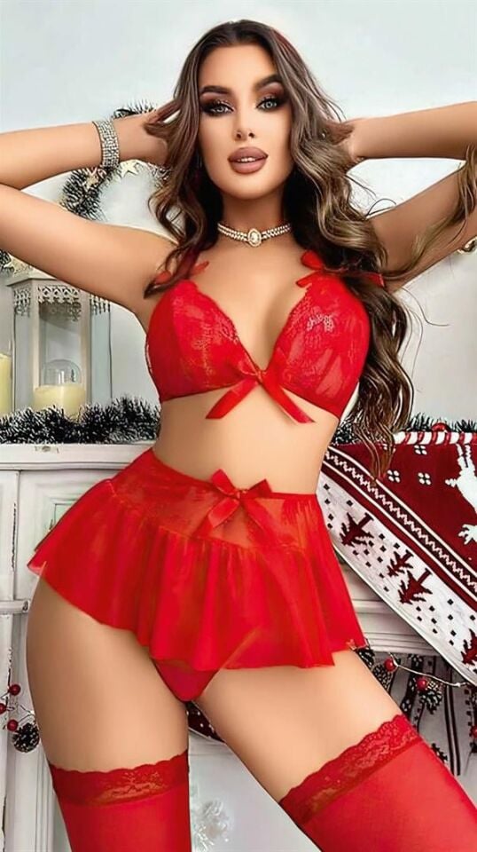 Arias Closet Kırmızı Dantel İşlemeli Etekli Sütyen Fantezi Takım
