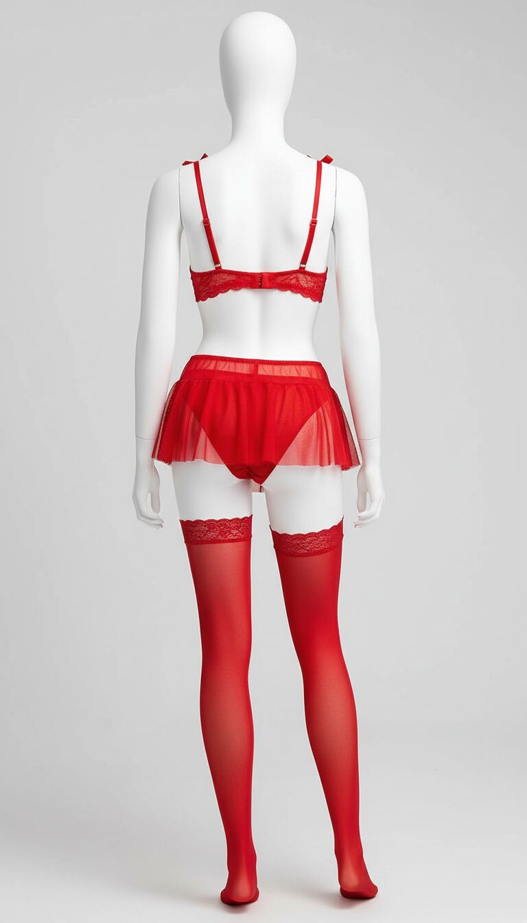Arias Closet Kırmızı Dantel İşlemeli Etekli Sütyen Fantezi Takım