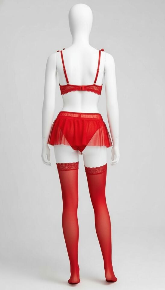 Arias Closet Kırmızı Dantel İşlemeli Etekli Sütyen Fantezi Takım