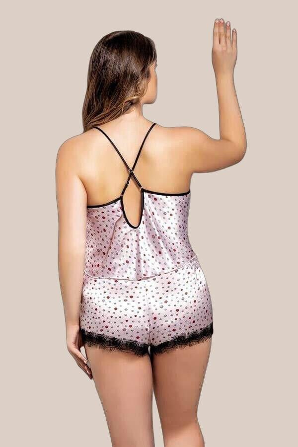 Öpücük Desenli Fantezi Büyük Beden Şortlu Saten Takım