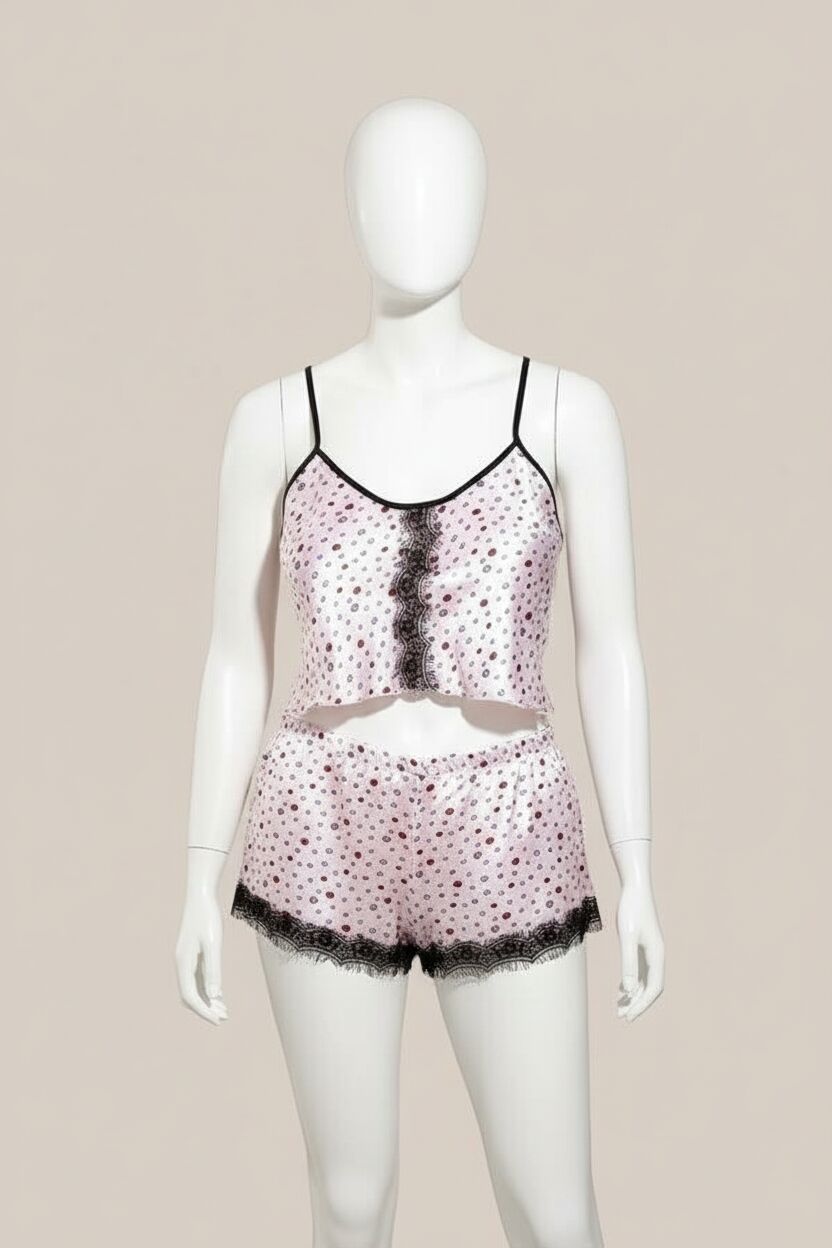 Öpücük Desenli Fantezi Büyük Beden Şortlu Saten Takım