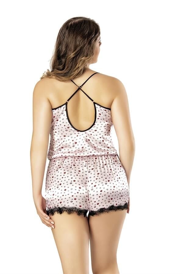 Arias Closet Öpücük Desenli Dantel İşlemeli Fantezi Büyük Beden Saten Babydoll Gecelik